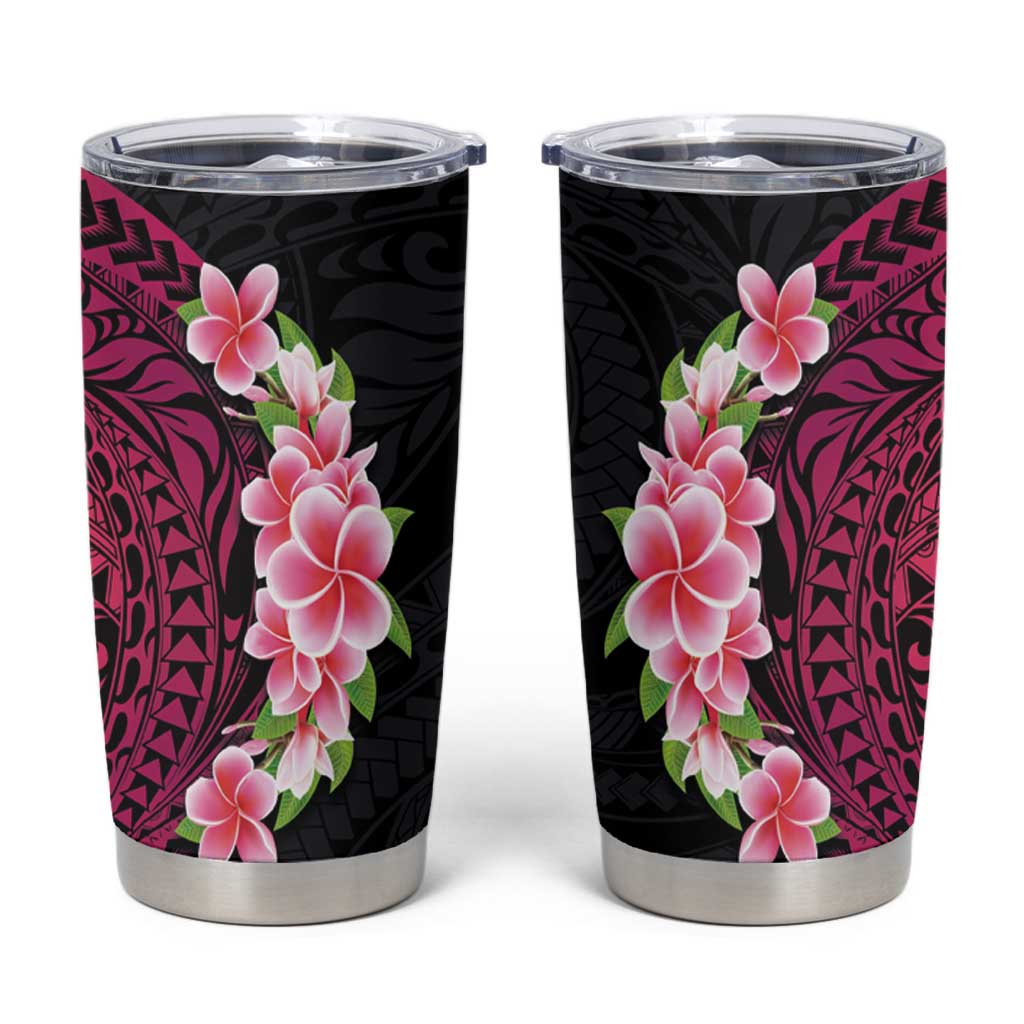 Hawaiian Tropical Plumeria Art Polynesian Tattoo Tumbler Cup Black and Bright Pink Color LT03 Pink - Polynesian Pride