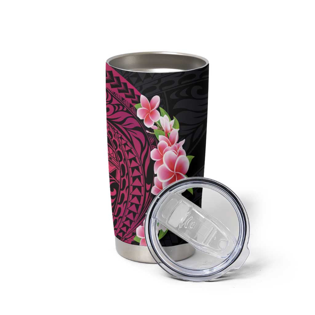 Hawaiian Tropical Plumeria Art Polynesian Tattoo Tumbler Cup Black and Bright Pink Color LT03 - Polynesian Pride