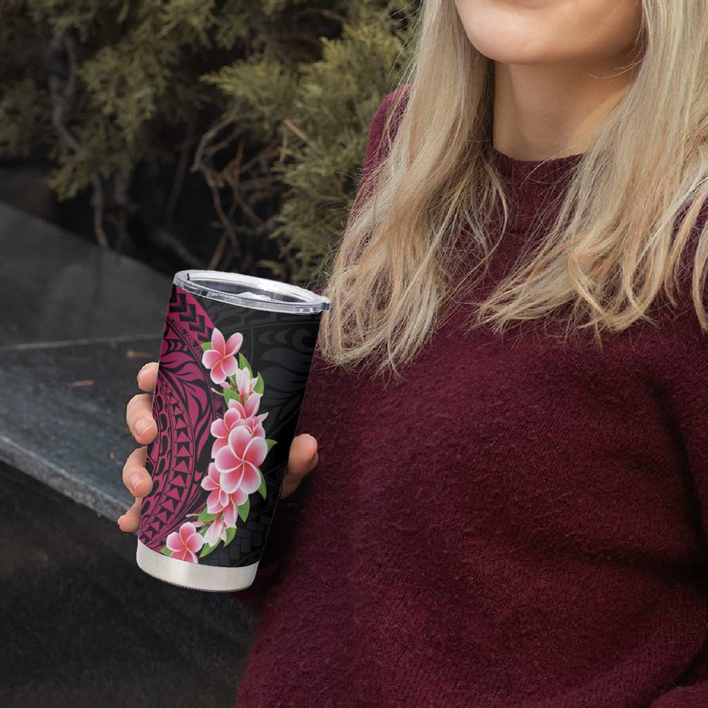 Hawaiian Tropical Plumeria Art Polynesian Tattoo Tumbler Cup Black and Bright Pink Color LT03 - Polynesian Pride