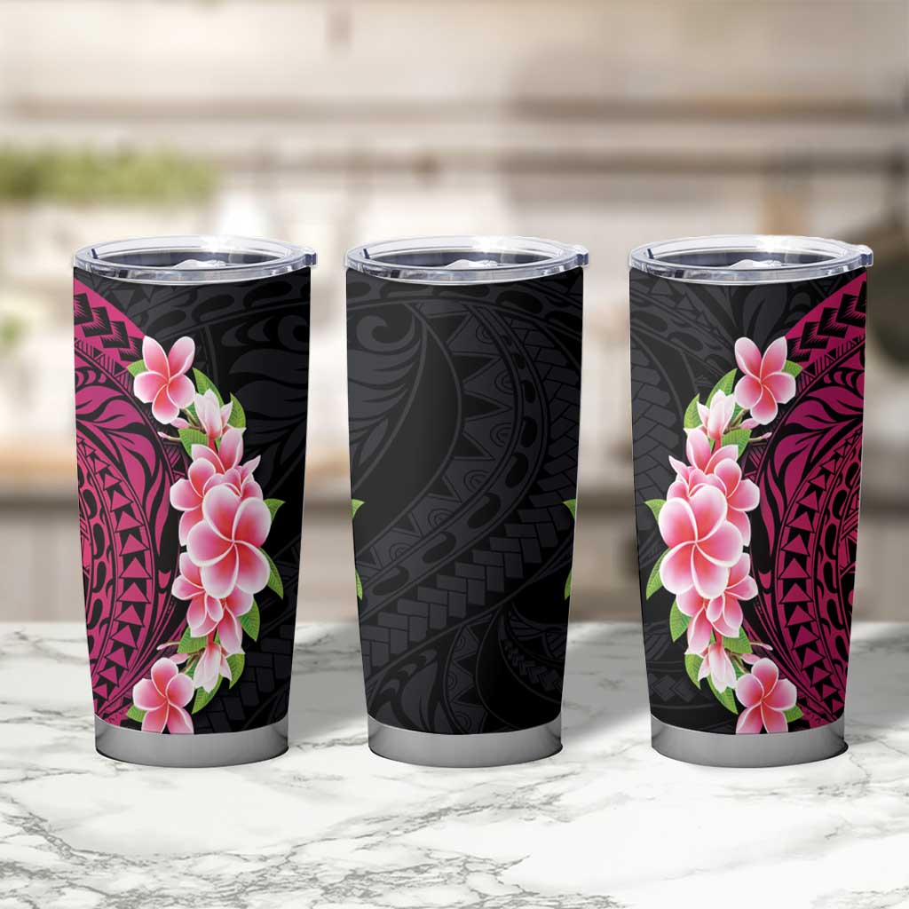 Hawaiian Tropical Plumeria Art Polynesian Tattoo Tumbler Cup Black and Bright Pink Color LT03 - Polynesian Pride