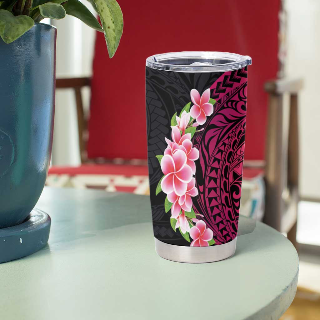 Hawaiian Tropical Plumeria Art Polynesian Tattoo Tumbler Cup Black and Bright Pink Color LT03 - Polynesian Pride