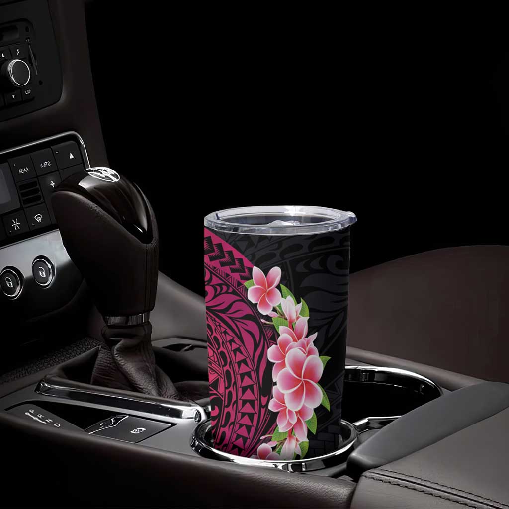 Hawaiian Tropical Plumeria Art Polynesian Tattoo Tumbler Cup Black and Bright Pink Color LT03 - Polynesian Pride