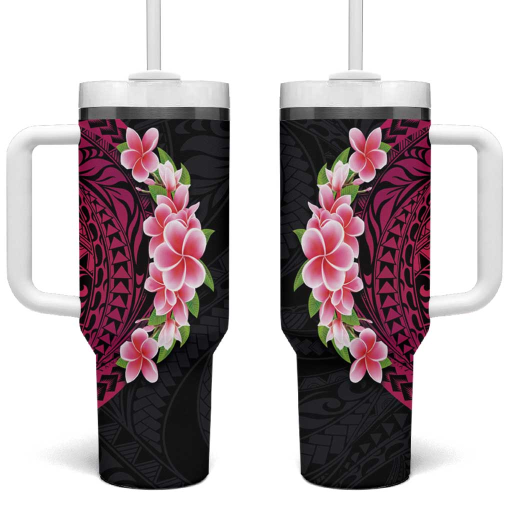 Hawaiian Tropical Plumeria Art Polynesian Tattoo Tumbler With Handle Black and Bright Pink Color LT03 One Size: 40 oz Pink - Polynesian Pride
