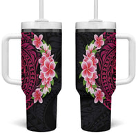 Hawaiian Tropical Plumeria Art Polynesian Tattoo Tumbler With Handle Black and Bright Pink Color LT03 One Size: 40 oz Pink - Polynesian Pride