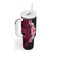 Hawaiian Tropical Plumeria Art Polynesian Tattoo Tumbler With Handle Black and Bright Pink Color LT03 - Polynesian Pride