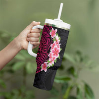 Hawaiian Tropical Plumeria Art Polynesian Tattoo Tumbler With Handle Black and Bright Pink Color LT03 - Polynesian Pride
