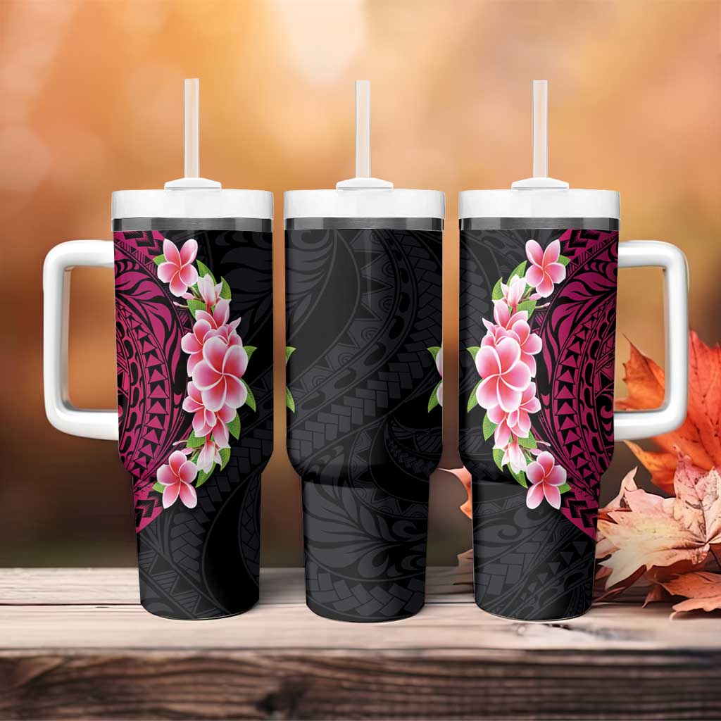Hawaiian Tropical Plumeria Art Polynesian Tattoo Tumbler With Handle Black and Bright Pink Color LT03 - Polynesian Pride