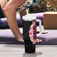 Hawaiian Tropical Plumeria Art Polynesian Tattoo Tumbler With Handle Black and Bright Pink Color LT03 - Polynesian Pride