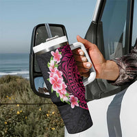 Hawaiian Tropical Plumeria Art Polynesian Tattoo Tumbler With Handle Black and Bright Pink Color LT03 - Polynesian Pride