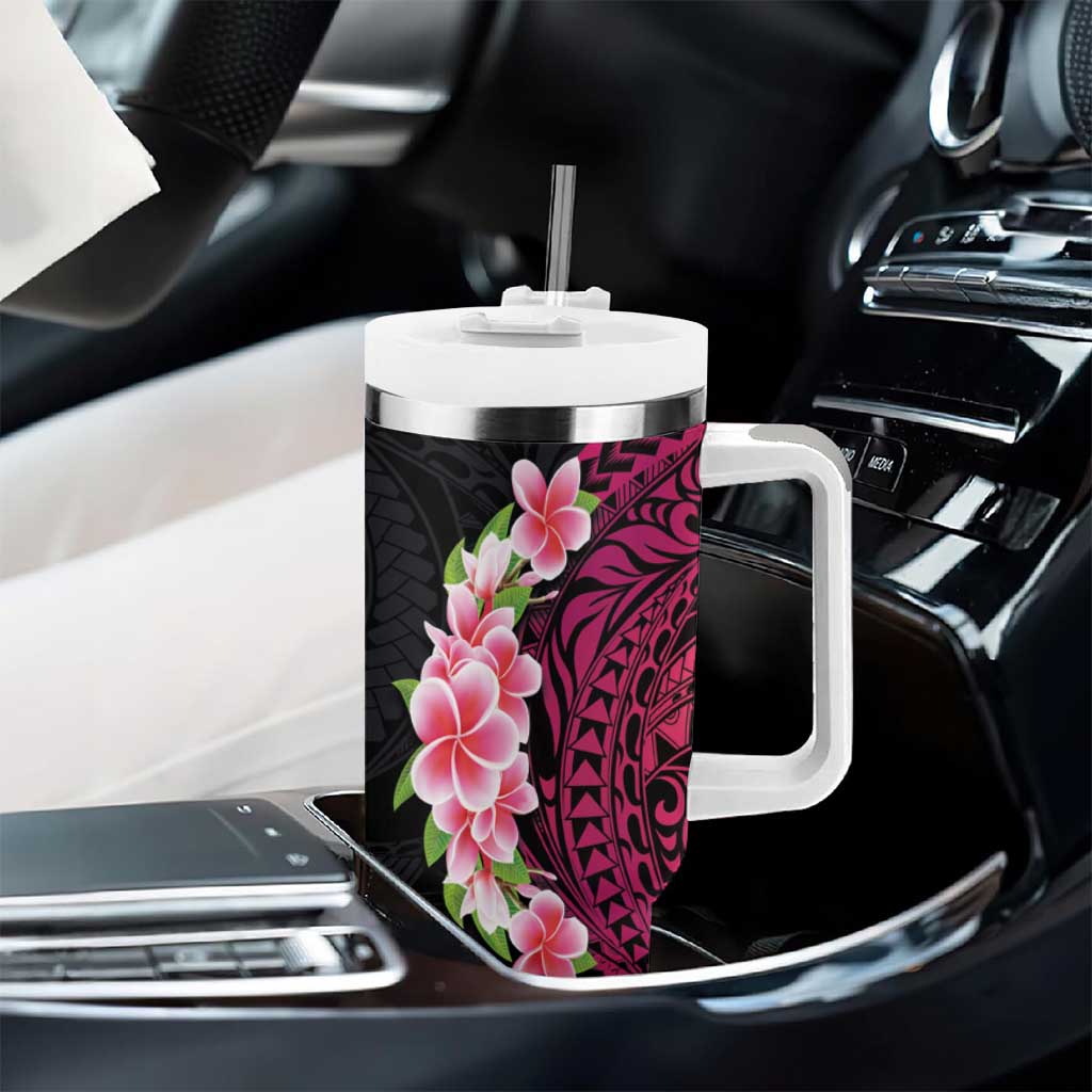 Hawaiian Tropical Plumeria Art Polynesian Tattoo Tumbler With Handle Black and Bright Pink Color LT03 - Polynesian Pride