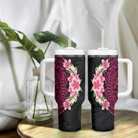 Hawaiian Tropical Plumeria Art Polynesian Tattoo Tumbler With Handle Black and Bright Pink Color LT03 - Polynesian Pride