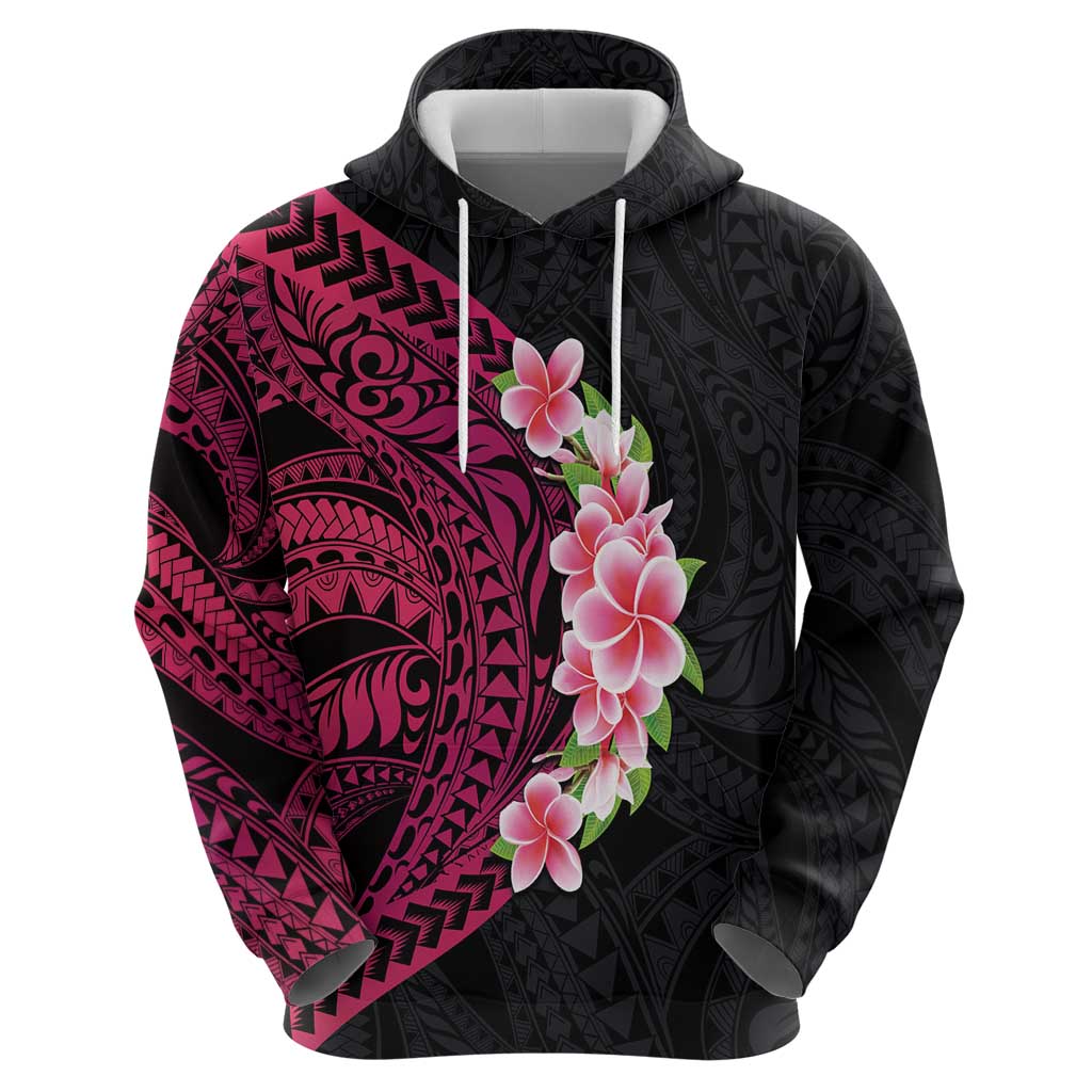 Hawaiian Tropical Plumeria Art Polynesian Tattoo Zip Hoodie Black and Bright Pink Color LT03 - Polynesian Pride