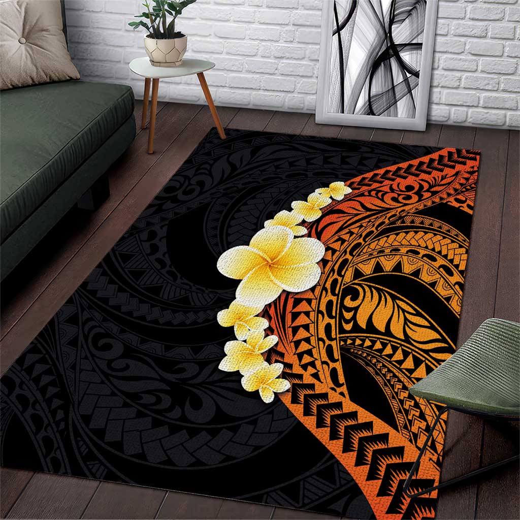 Hawaiian Tropical Plumeria Art Polynesian Tattoo Area Rug Black and Autumn Color Theme LT03 Orange - Polynesian Pride