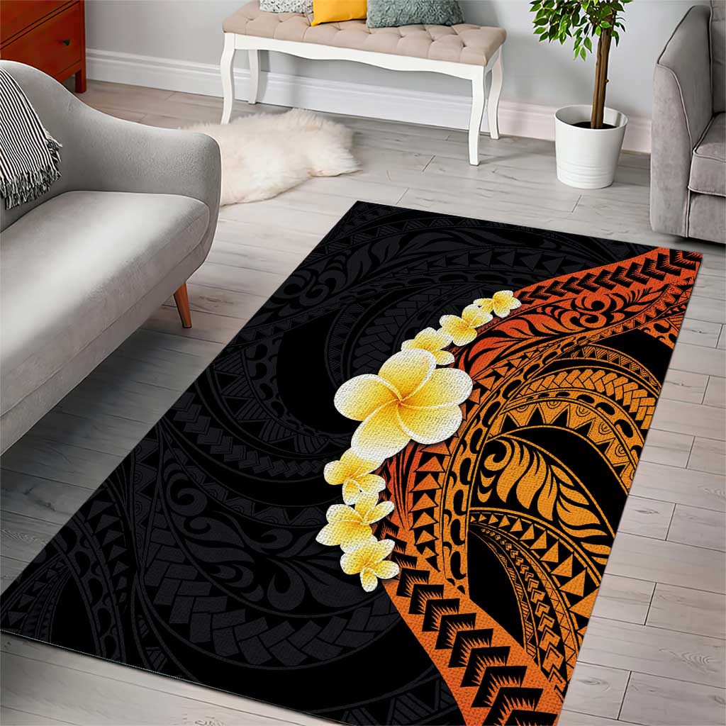 Hawaiian Tropical Plumeria Art Polynesian Tattoo Area Rug Black and Autumn Color Theme LT03 - Polynesian Pride