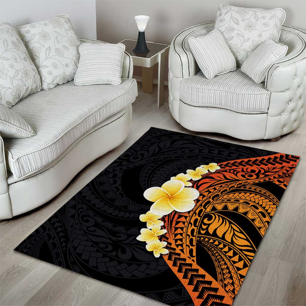 Hawaiian Tropical Plumeria Art Polynesian Tattoo Area Rug Black and Autumn Color Theme LT03 - Polynesian Pride
