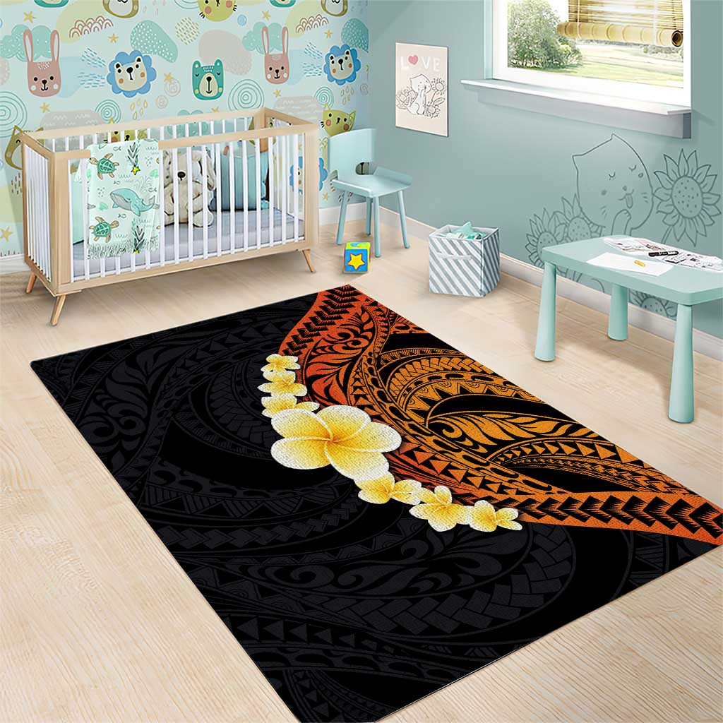 Hawaiian Tropical Plumeria Art Polynesian Tattoo Area Rug Black and Autumn Color Theme LT03 - Polynesian Pride