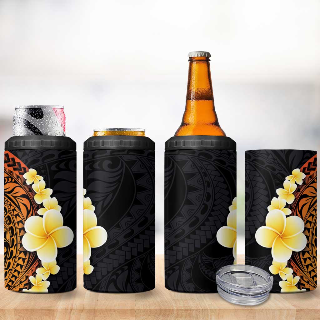 Hawaiian Tropical Plumeria Art Polynesian Tattoo 4 in 1 Can Cooler Tumbler Black and Autumn Color Theme LT03 - Polynesian Pride