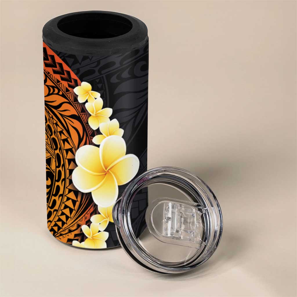 Hawaiian Tropical Plumeria Art Polynesian Tattoo 4 in 1 Can Cooler Tumbler Black and Autumn Color Theme LT03 - Polynesian Pride