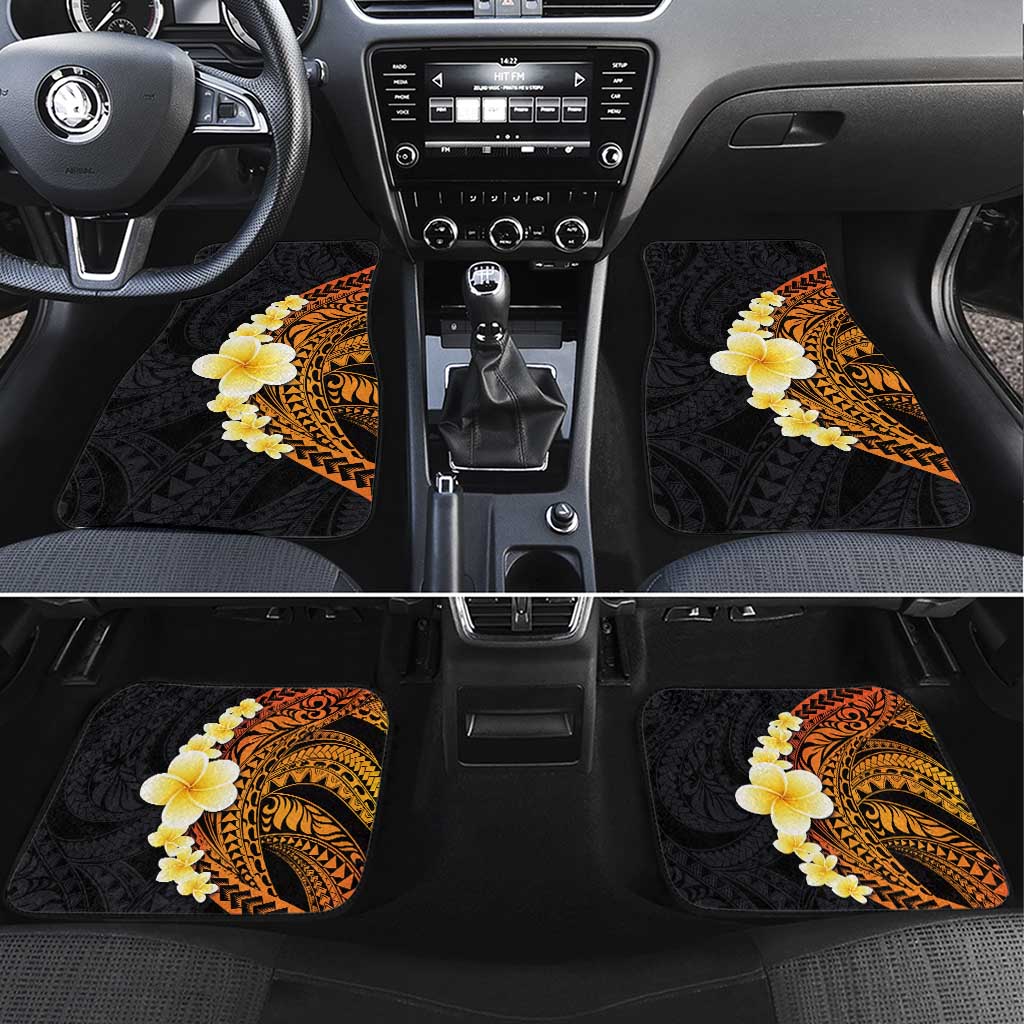 Hawaiian Tropical Plumeria Art Polynesian Tattoo Car Mats Black and Autumn Color Theme LT03 Set 4pcs Orange - Polynesian Pride