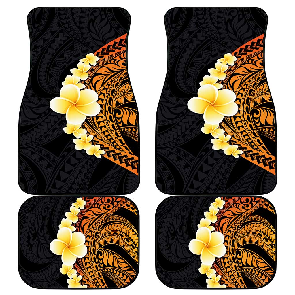 Hawaiian Tropical Plumeria Art Polynesian Tattoo Car Mats Black and Autumn Color Theme LT03 - Polynesian Pride