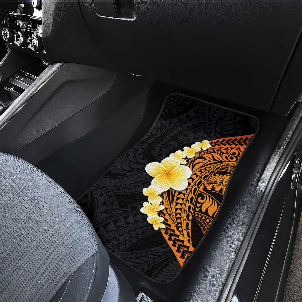 Hawaiian Tropical Plumeria Art Polynesian Tattoo Car Mats Black and Autumn Color Theme LT03 - Polynesian Pride