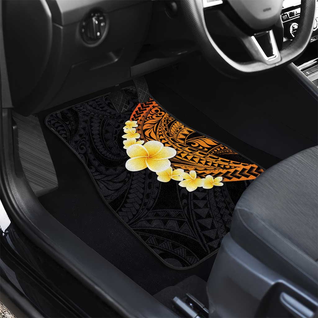 Hawaiian Tropical Plumeria Art Polynesian Tattoo Car Mats Black and Autumn Color Theme LT03 - Polynesian Pride