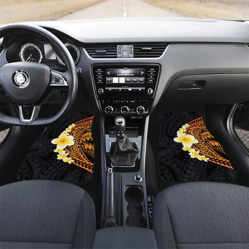 Hawaiian Tropical Plumeria Art Polynesian Tattoo Car Mats Black and Autumn Color Theme LT03 Set 2pcs - Front Orange - Polynesian Pride
