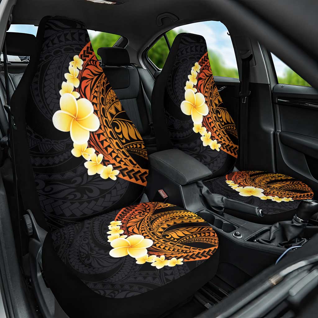Hawaiian Tropical Plumeria Art Polynesian Tattoo Car Seat Cover Black and Autumn Color Theme LT03 One Size Orange - Polynesian Pride