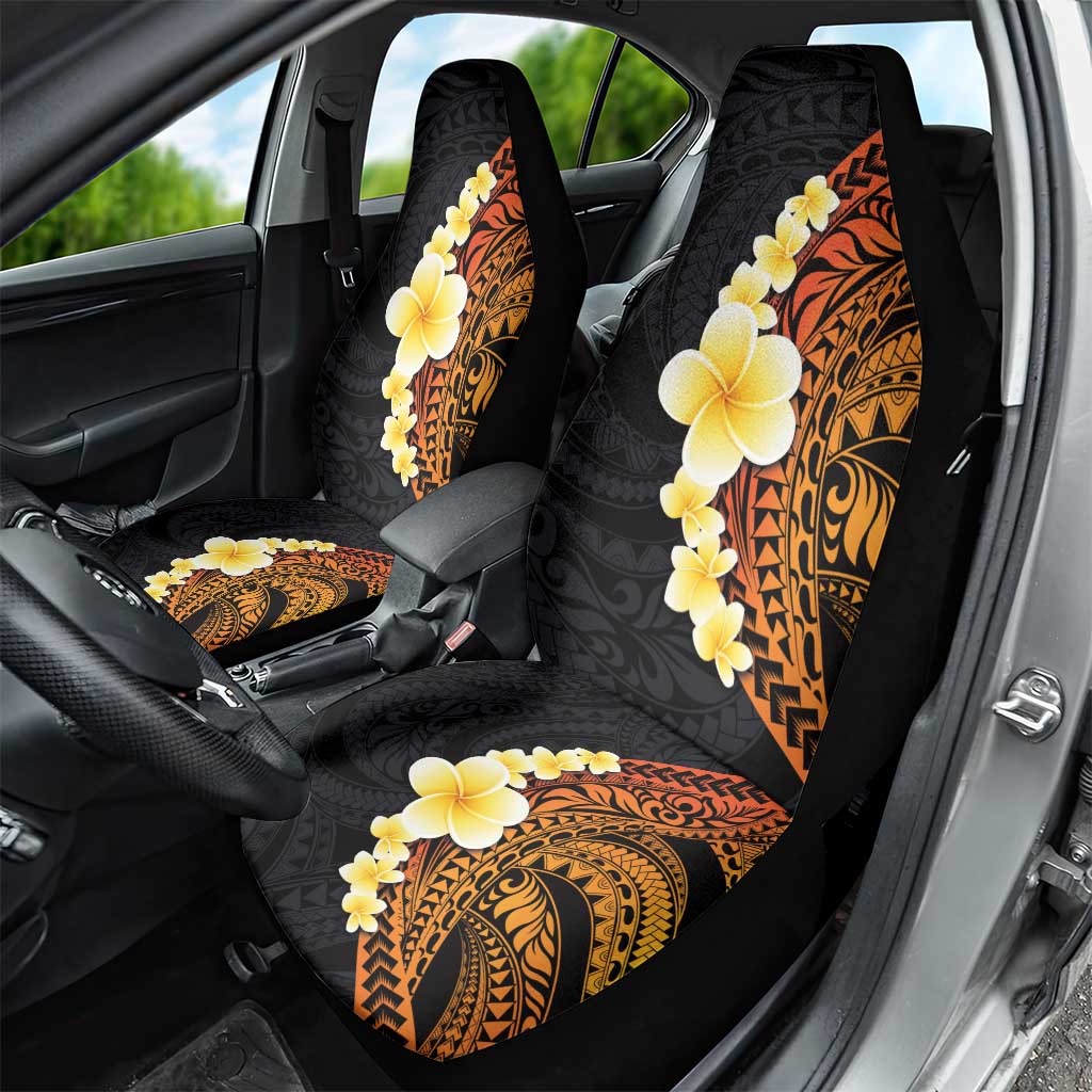 Hawaiian Tropical Plumeria Art Polynesian Tattoo Car Seat Cover Black and Autumn Color Theme LT03 - Polynesian Pride