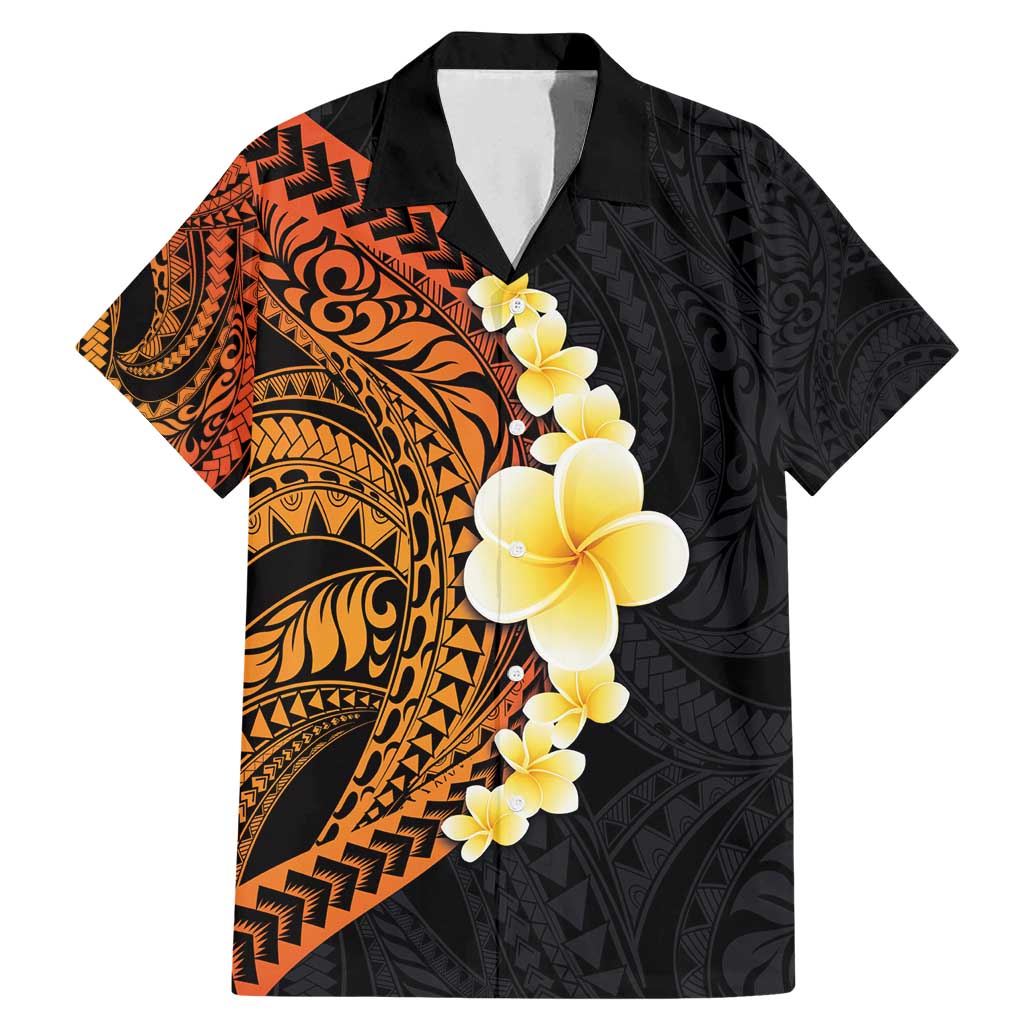Hawaiian Tropical Plumeria Art Polynesian Tattoo Family Matching Mermaid Dress and Hawaiian Shirt Black and Autumn Color Theme LT03 Dad's Shirt - Short Sleeve Orange - Polynesian Pride