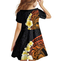 Hawaiian Tropical Plumeria Art Polynesian Tattoo Family Matching Off Shoulder Maxi Dress and Hawaiian Shirt Black and Autumn Color Theme LT03 - Polynesian Pride