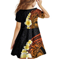 Hawaiian Tropical Plumeria Art Polynesian Tattoo Family Matching Off Shoulder Short Dress and Hawaiian Shirt Black and Autumn Color Theme LT03 - Polynesian Pride