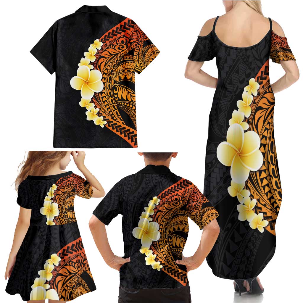 Hawaiian Tropical Plumeria Art Polynesian Tattoo Family Matching Summer Maxi Dress and Hawaiian Shirt Black and Autumn Color Theme LT03 - Polynesian Pride