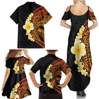 Hawaiian Tropical Plumeria Art Polynesian Tattoo Family Matching Summer Maxi Dress and Hawaiian Shirt Black and Autumn Color Theme LT03 - Polynesian Pride