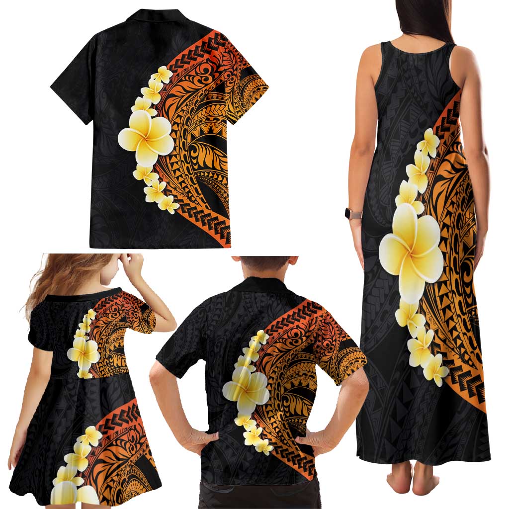 Hawaiian Tropical Plumeria Art Polynesian Tattoo Family Matching Tank Maxi Dress and Hawaiian Shirt Black and Autumn Color Theme LT03 - Polynesian Pride