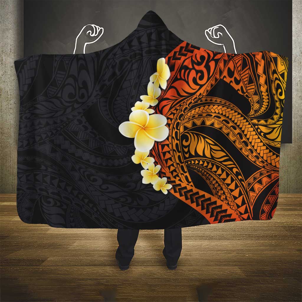Hawaiian Tropical Plumeria Art Polynesian Tattoo Hooded Blanket Black and Autumn Color Theme LT03 - Polynesian Pride