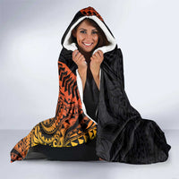 Hawaiian Tropical Plumeria Art Polynesian Tattoo Hooded Blanket Black and Autumn Color Theme LT03 - Polynesian Pride