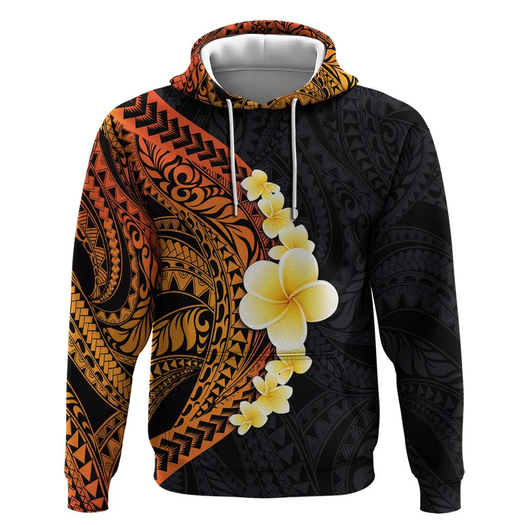 Hawaiian Tropical Plumeria Art Polynesian Tattoo Hoodie Black and Autumn Color Theme LT03 Pullover Hoodie Orange - Polynesian Pride