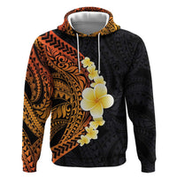Hawaiian Tropical Plumeria Art Polynesian Tattoo Hoodie Black and Autumn Color Theme LT03 Pullover Hoodie Orange - Polynesian Pride
