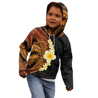 Hawaiian Tropical Plumeria Art Polynesian Tattoo Kid Hoodie Black and Autumn Color Theme