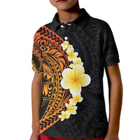 Hawaiian Tropical Plumeria Art Polynesian Tattoo Kid Polo Shirt Black and Autumn Color Theme LT03 Kid Orange - Polynesian Pride