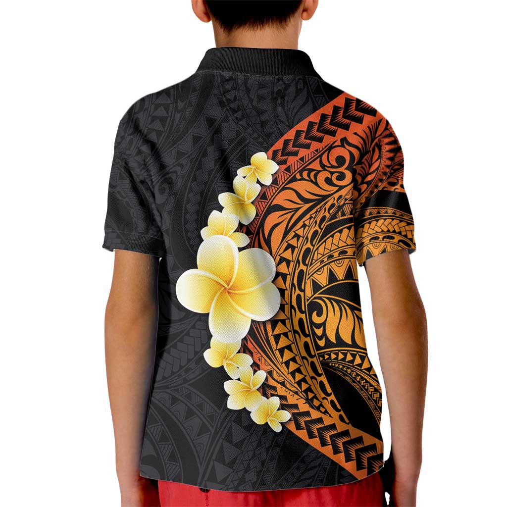Hawaiian Tropical Plumeria Art Polynesian Tattoo Kid Polo Shirt Black and Autumn Color Theme LT03 - Polynesian Pride