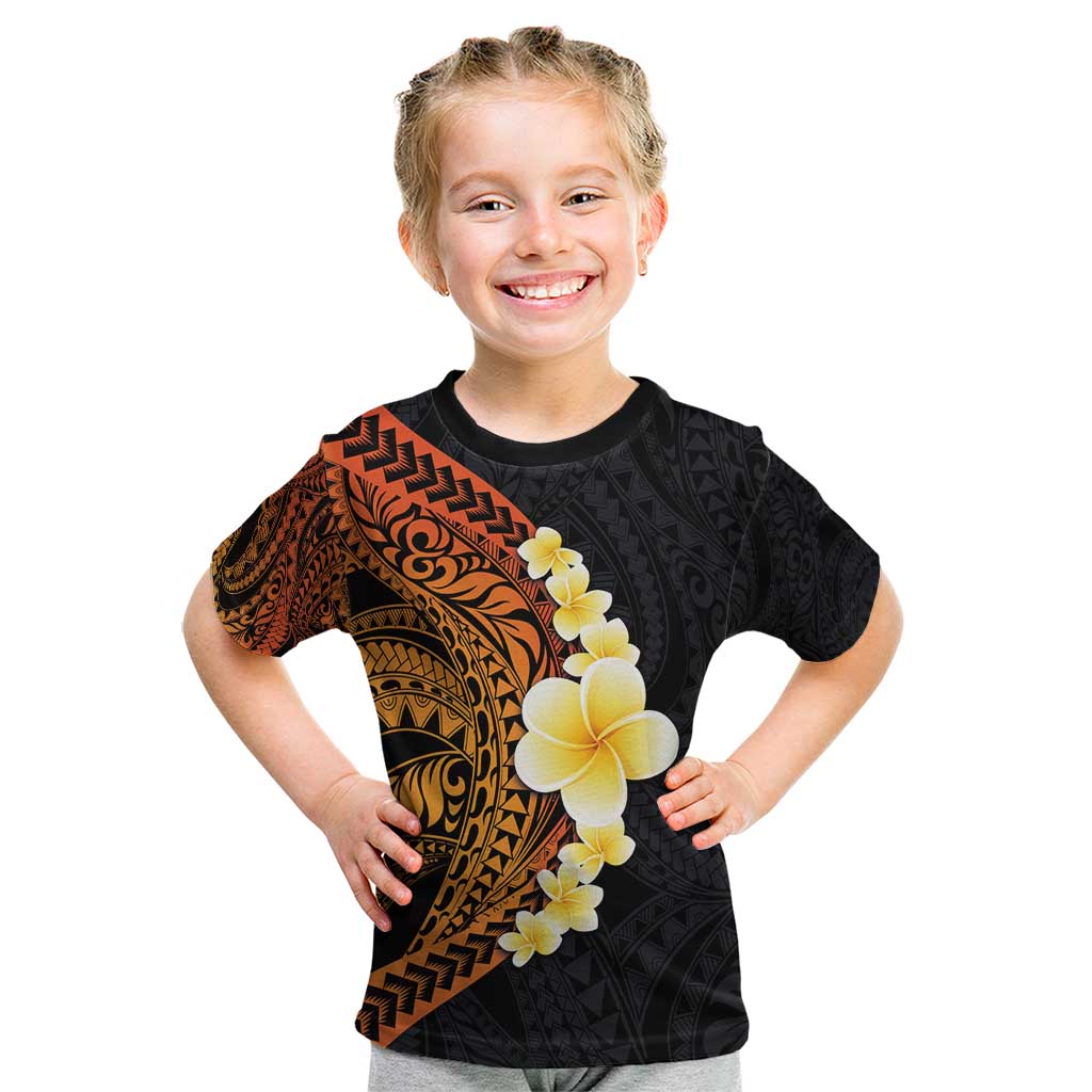 Hawaiian Tropical Plumeria Art Polynesian Tattoo Kid T Shirt Black and Autumn Color Theme LT03 Orange - Polynesian Pride