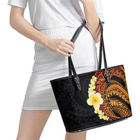 Hawaiian Tropical Plumeria Art Polynesian Tattoo Leather Tote Bag Black and Autumn Color Theme LT03 - Polynesian Pride