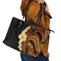 Hawaiian Tropical Plumeria Art Polynesian Tattoo Leather Tote Bag Black and Autumn Color Theme LT03 - Polynesian Pride