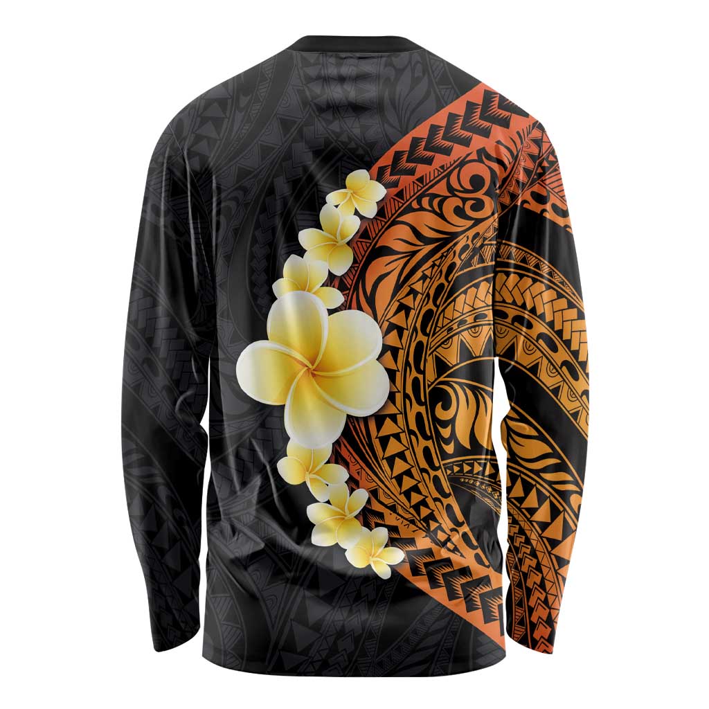 Hawaiian Tropical Plumeria Art Polynesian Tattoo Long Sleeve Shirt Black and Autumn Color Theme LT03 - Polynesian Pride