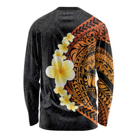 Hawaiian Tropical Plumeria Art Polynesian Tattoo Long Sleeve Shirt Black and Autumn Color Theme LT03 - Polynesian Pride