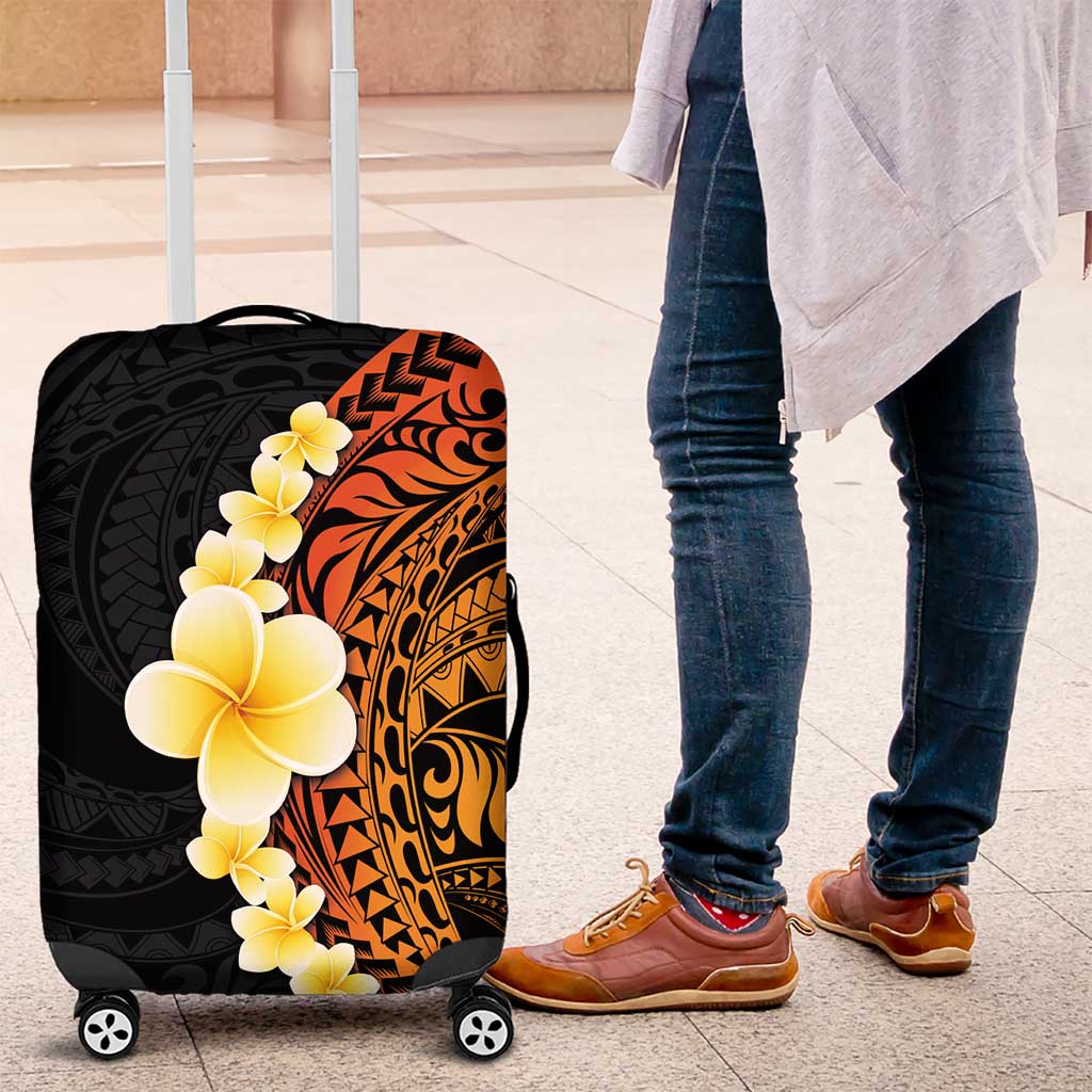 Hawaiian Tropical Plumeria Art Polynesian Tattoo Luggage Cover Black and Autumn Color Theme LT03 Orange - Polynesian Pride