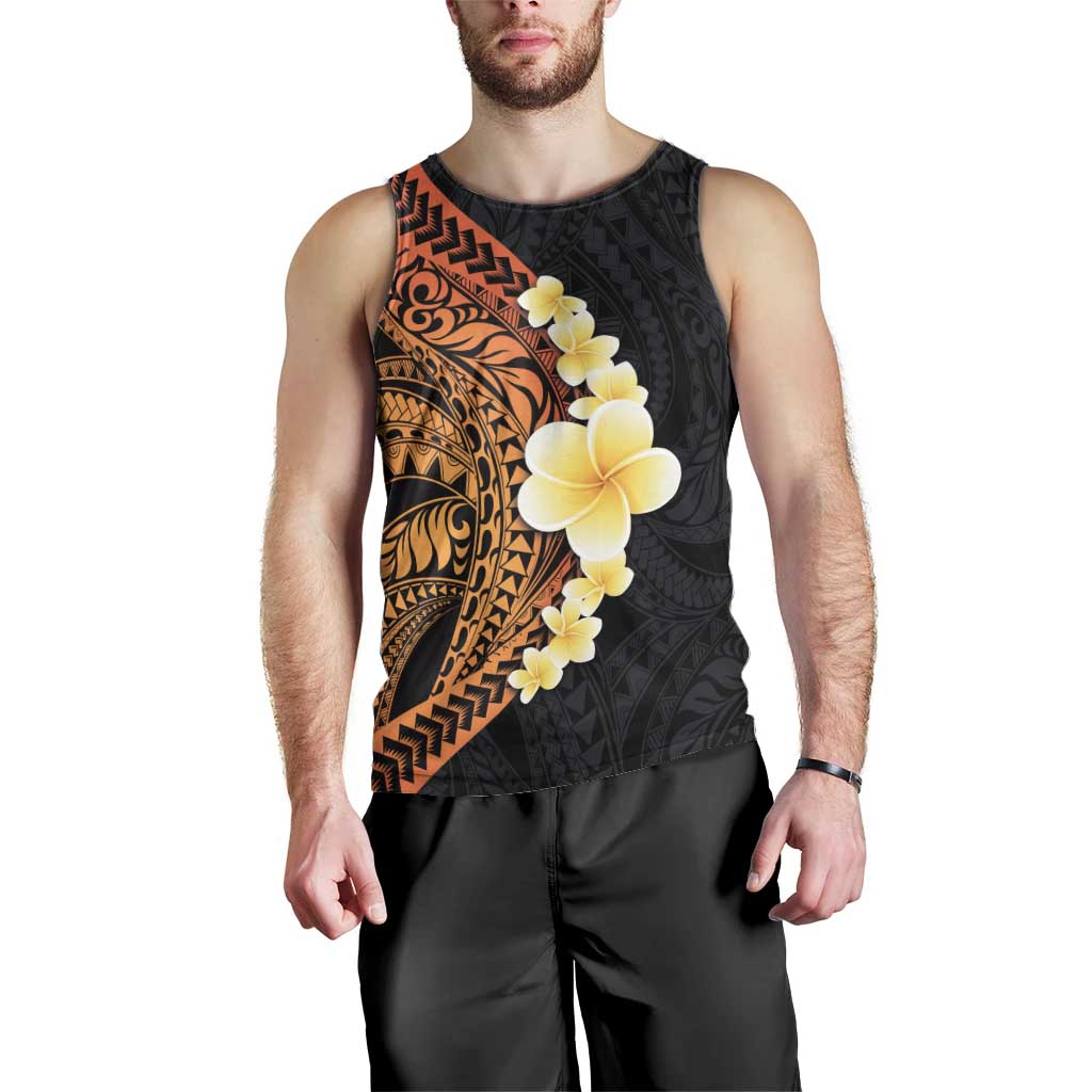 Hawaiian Tropical Plumeria Art Polynesian Tattoo Men Tank Top Black and Autumn Color Theme LT03 - Polynesian Pride
