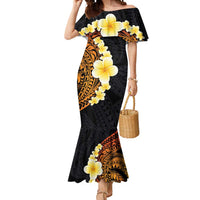 Hawaiian Tropical Plumeria Art Polynesian Tattoo Mermaid Dress Black and Autumn Color Theme LT03 Women Orange - Polynesian Pride